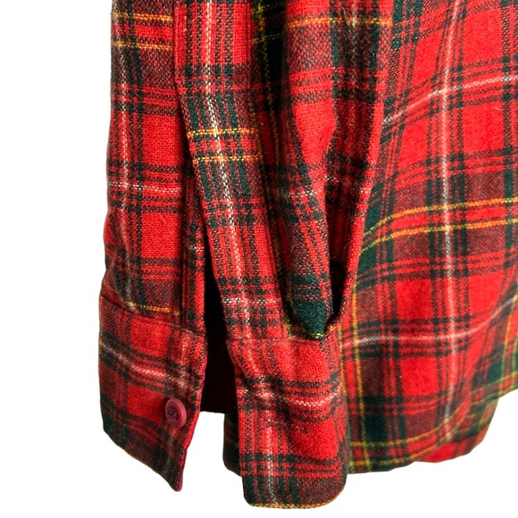 Men’s Red Flannel Shirt Plaid Gimbels Medium Wool Blend Cabincore Rustic - Picture 5 of 11